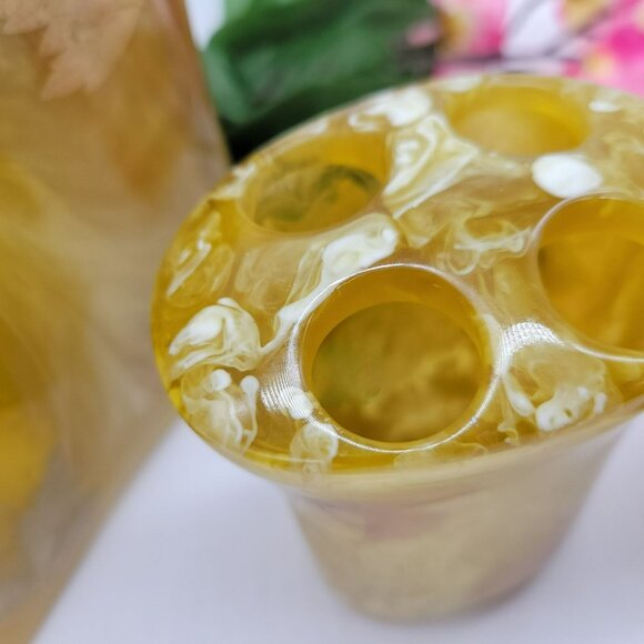 3 Pc Bathroom Set Tissue Box Toothbrush Holder Canister Pressed Flowers Acrylic - Picture 5 of 16